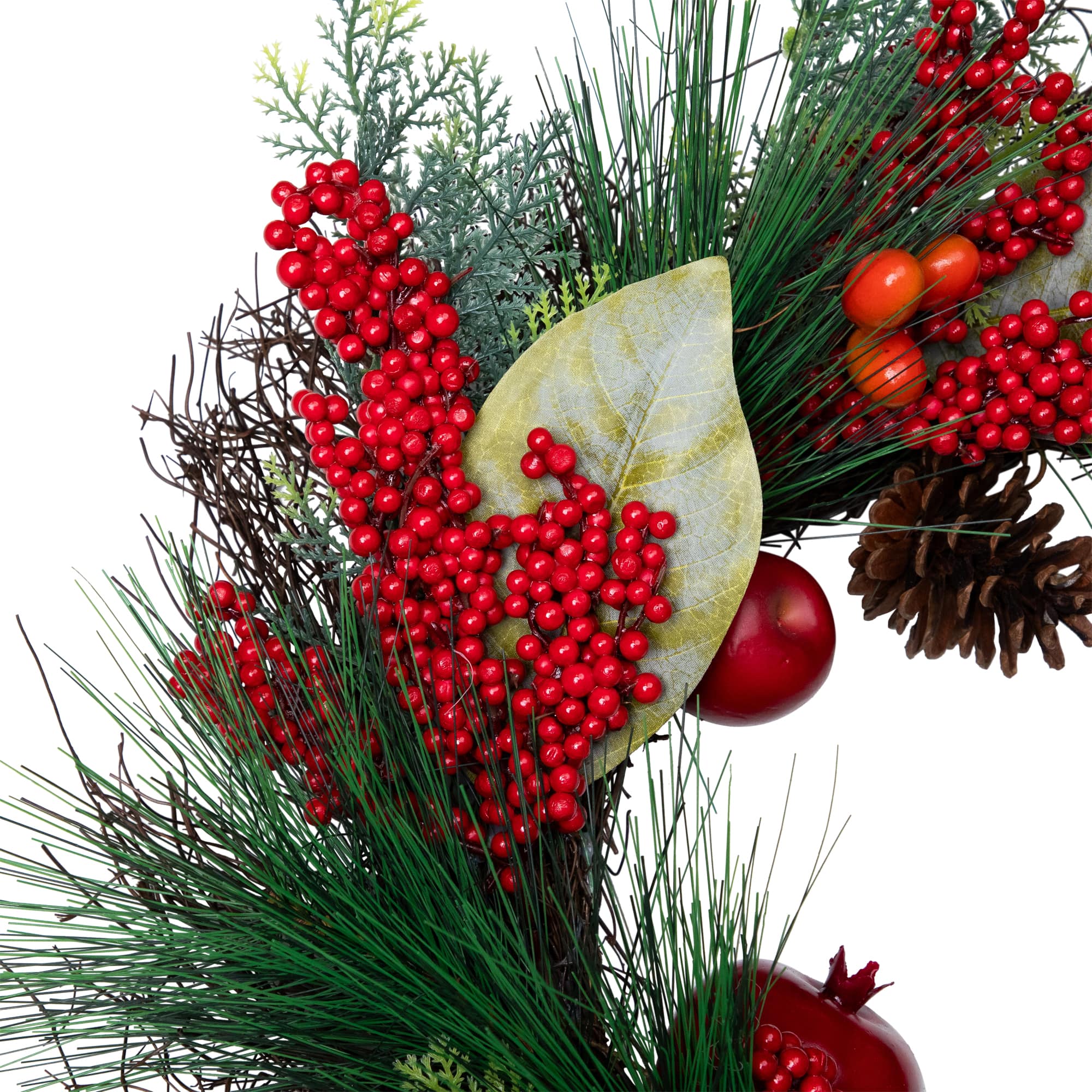 24" Unlit Autumn Harvest Mixed Pine, Berry & Nut Thanksgiving Fall Wreath